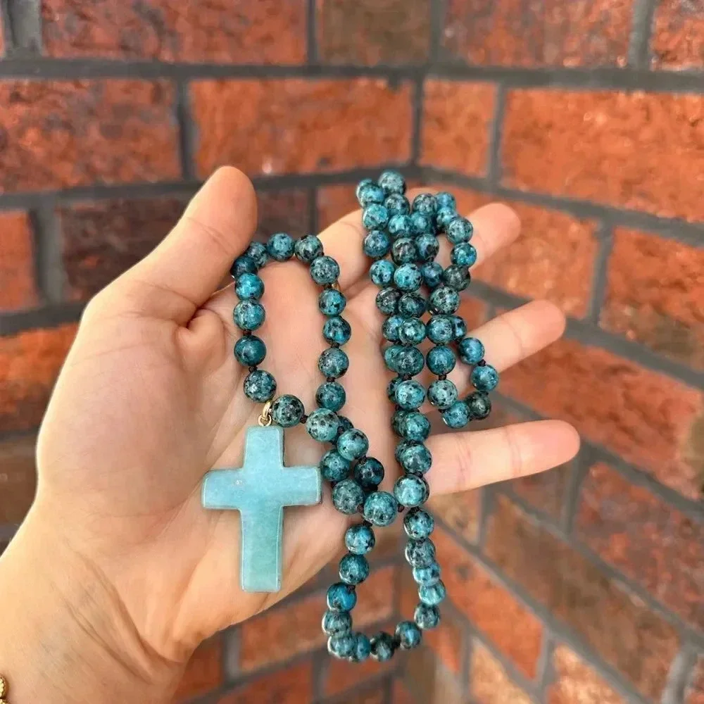 Natural Stones Howlite Cross Pendant Necklace